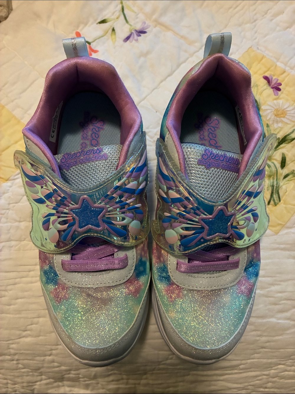 Skechers Kids Iridescent Glitter Sneakers with Purple & Blue Accents-Light Up